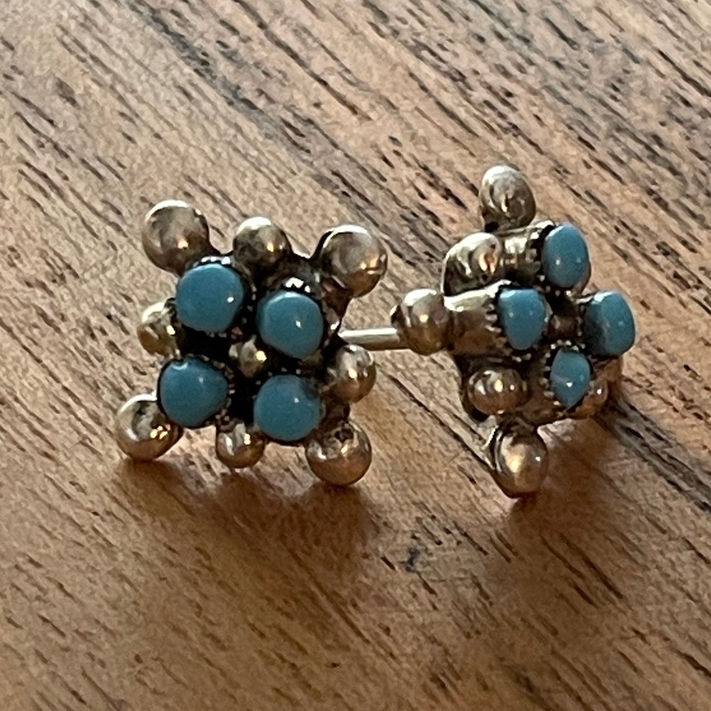 Native American Hand Crafted Sterling Silver and 4 StonevTurquoise Earrings